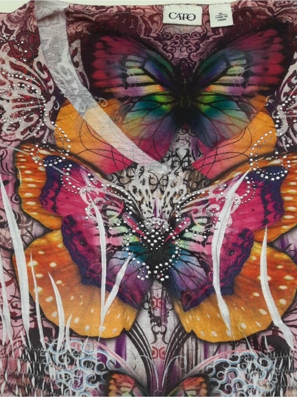 Cato Purple Multicolor Butterfly Short Sleeve Tee - Size XL - Picture 3 of 9